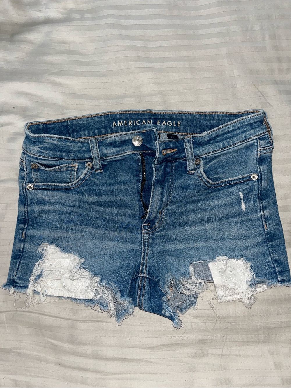 American Eagle Outfitters Blue Lace Detail Denim Cutoff Shorts